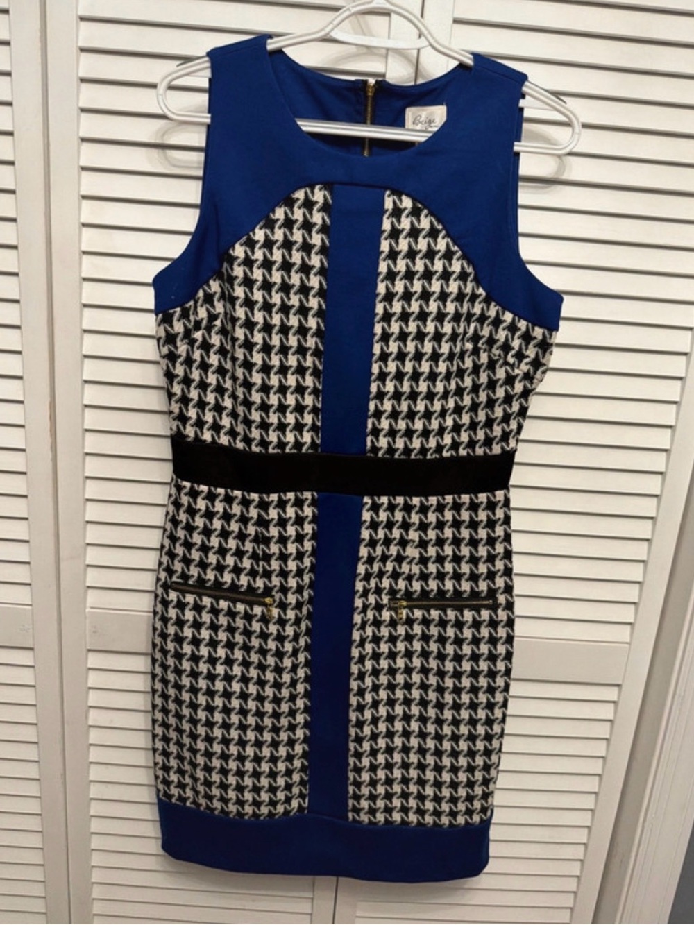 Beige by ECI Royal Blue Black Patterned Sheath Dress Size 8
